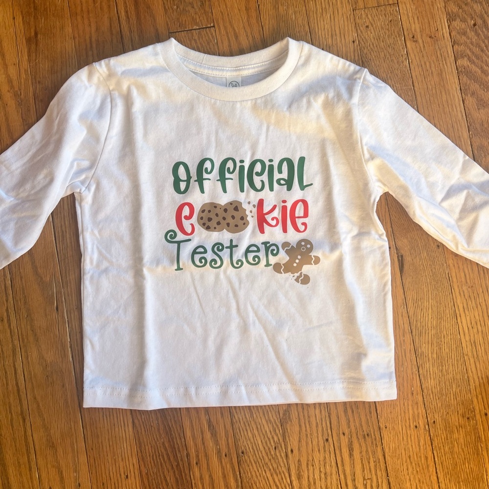 Rabbit Skins White 'Official Cookie Tester' Toddler Long Sleeve Tee Handmade